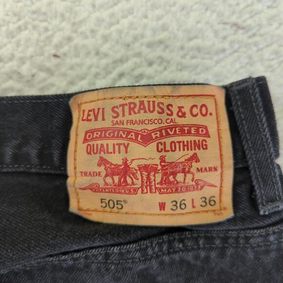 Levi's 505 Regular Straight Leg Pants Black Wash Jeans Men's W36 L36 Rigid Denim - Picture 7 of 9